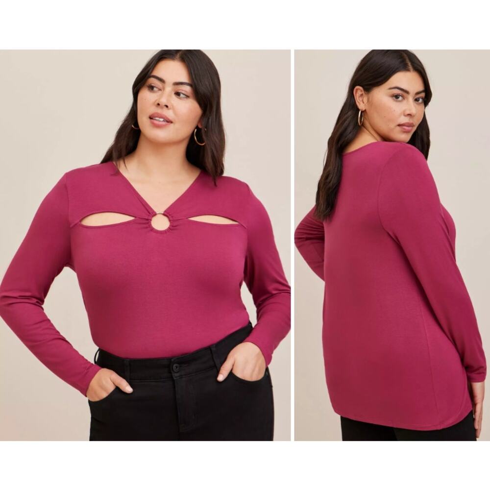 Torrid NEW Raspberry Super Soft Knit Cut-Out ORing Long Sleeve Top Women 4X Plus